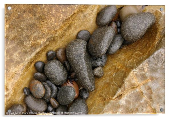 Grey pebbles on yellow rock, Bearreraig bay, Skye Acrylic by Photimageon UK
