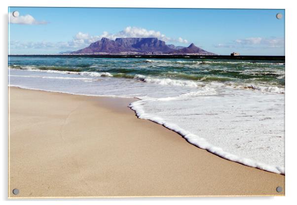 Table Mountain and Cape Town from Bloubergstrand over Table Bay Acrylic by Neil Overy