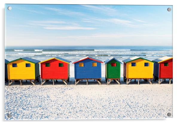 Beach Huts at Muizenberg Beach, Western Cape, Sout Acrylic by Neil Overy