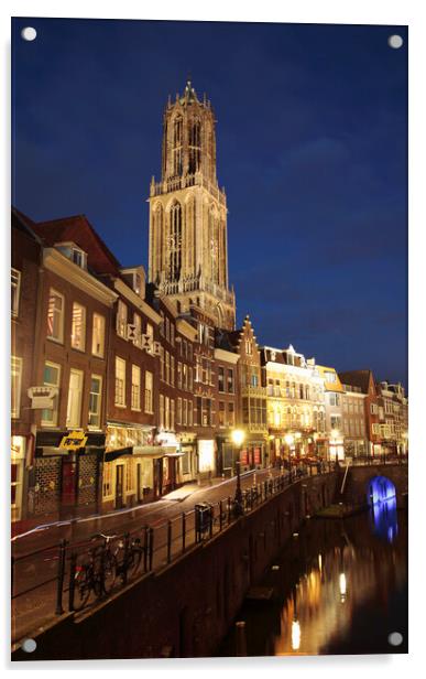 Utrecht Dom Tower at Night Acrylic by Neil Overy