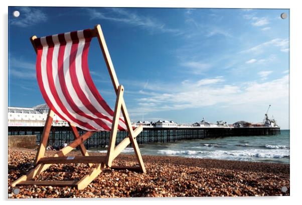 Striped Deckchair on Brighton Beach, England Acrylic by Neil Overy