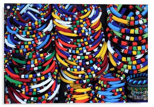 African Beaded Necklaces, South Africa Acrylic by Neil Overy