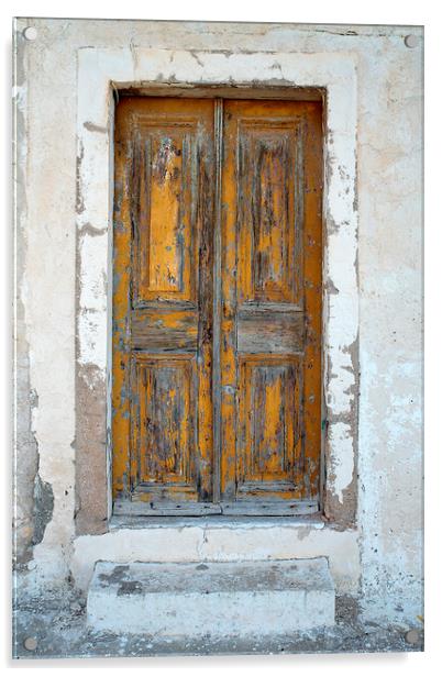 Old Wooden Yellow Door in Greece Acrylic by Neil Overy