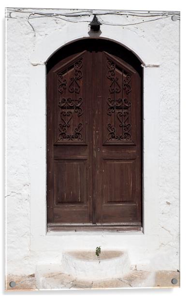 Old Wooden Greek Door Acrylic by Neil Overy