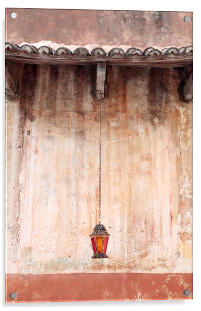 An old lantern hangs against a wall, Corfu, Greece Acrylic by Neil Overy