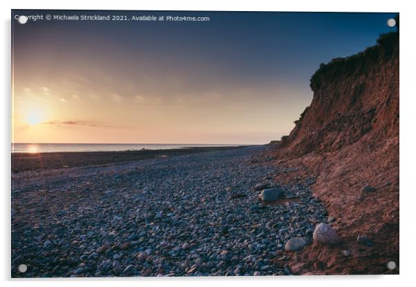 Sunset on red cliffs at Walney Island Acrylic by Michaela Strickland