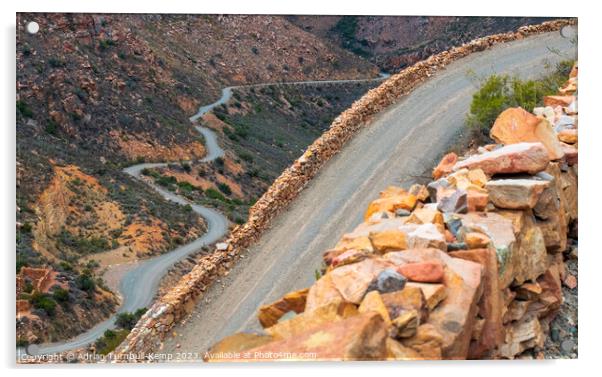 Ascending the serpentine Swartberg Pass. Acrylic by Adrian Turnbull-Kemp