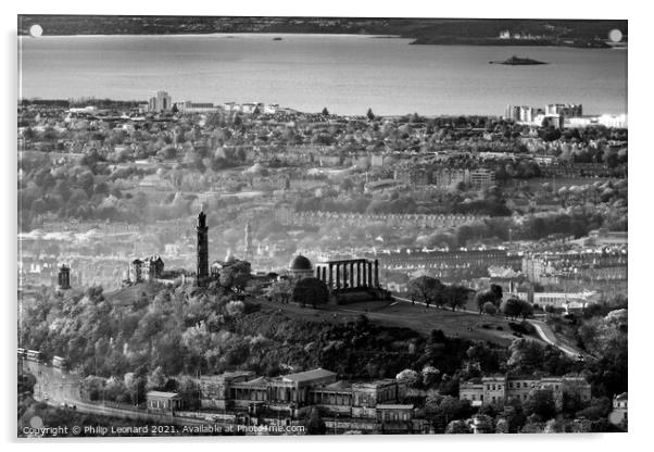 Calton Hill Edinburgh Scotland. Acrylic by Philip Leonard