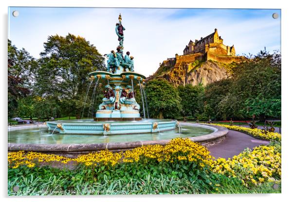 Ross Fountain and Edinburgh Castle Edinburgh Scotland. Acrylic by Philip Leonard