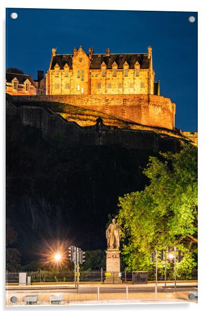 Edinburgh Castle at Night. Acrylic by Philip Leonard