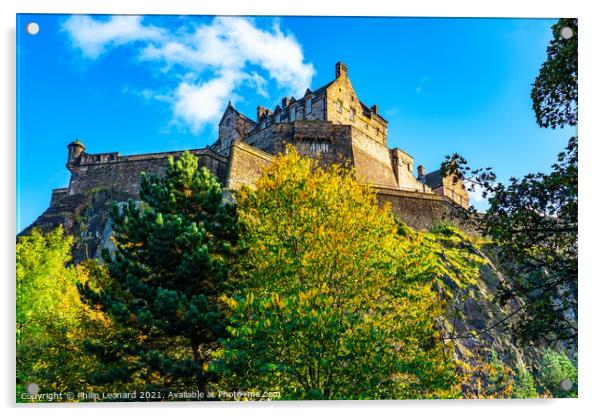 Edinburgh Castle and Autumn Colours, Edinburgh Scotland. Acrylic by Philip Leonard