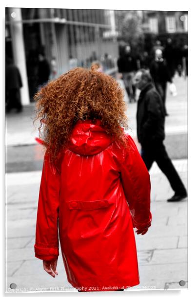 Red hair red coat Acrylic by Alister Firth Photography