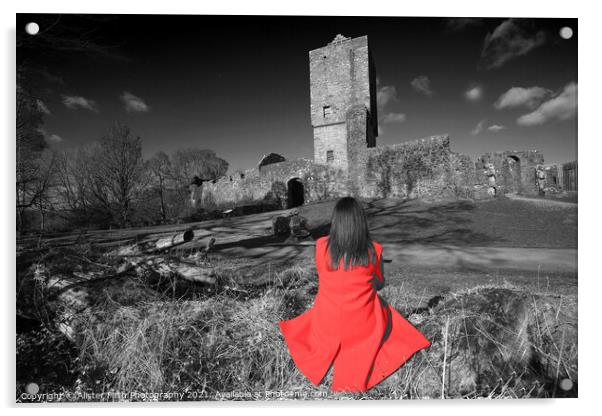 Red coat woman Acrylic by Alister Firth Photography