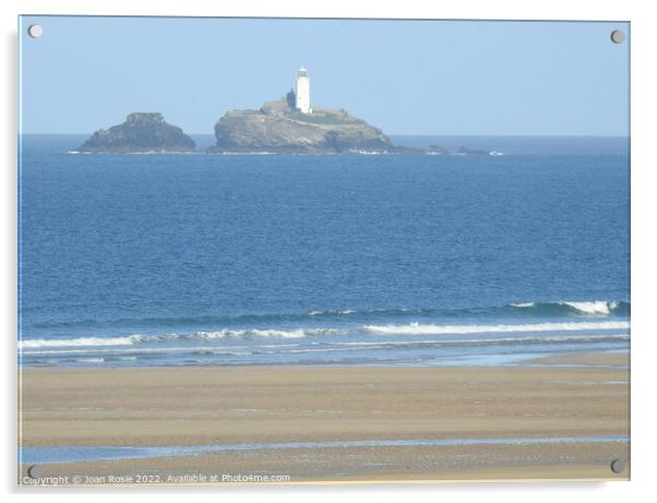 Godrevy lightouse on distant rock Acrylic by Joan Rosie