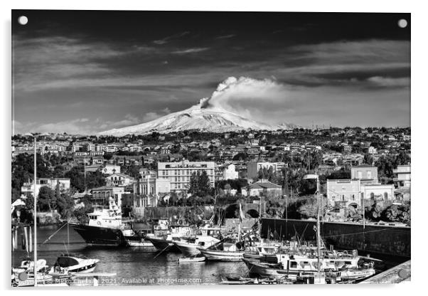 Volcano Etna and the city of Catania, Sicily Acrylic by Mirko Chessari
