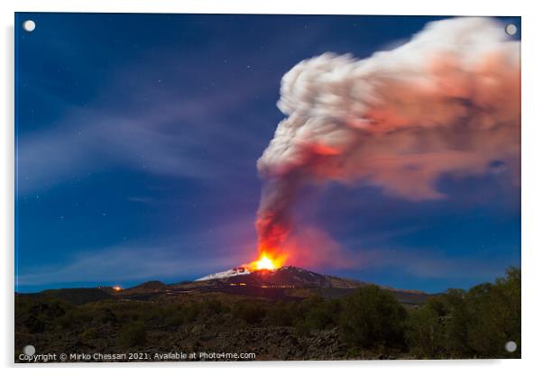 Volcano Etna eruption, Sicily Acrylic by Mirko Chessari