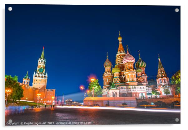 Red Square at night in Moscow Russia Acrylic by Delphimages Art
