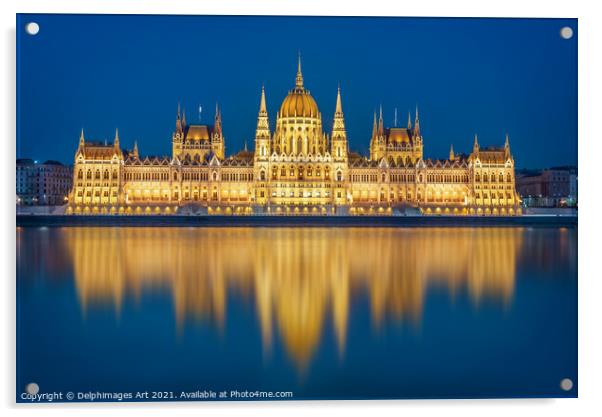 Budapest parliament at night, Hungary Acrylic by Delphimages Art