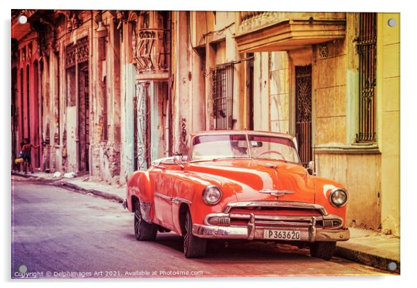 Havana, Cuba. Vintage red classic Chevrolet car Acrylic by Delphimages Art