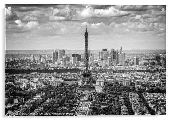 Eiffel tower and La Defense aerial view in Paris Acrylic by Delphimages Art