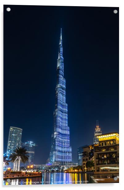 Dubai. Burj Khalifa tower at night, UAE Acrylic by Delphimages Art