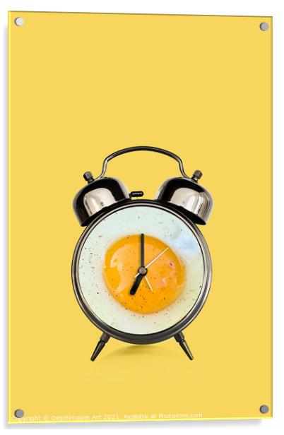 Breakfast time, fried egg and vintage alarm clock  Acrylic by Delphimages Art
