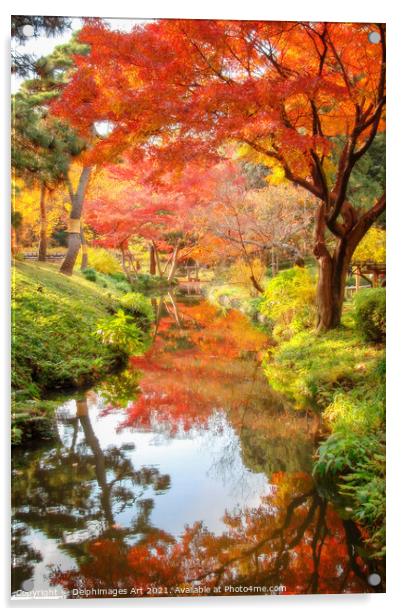 Tokyo, Japan. Foliage in a japanese garden in autu Acrylic by Delphimages Art