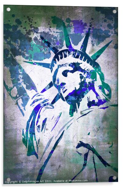 Statue of Liberty, New York. Blue watercolor Acrylic by Delphimages Art