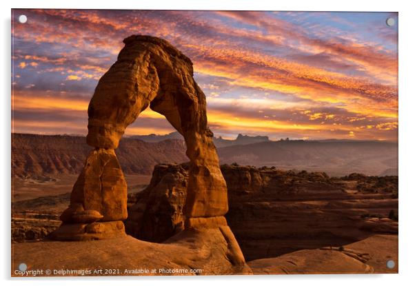 Arches National Park. Delicate arch at sunset Acrylic by Delphimages Art