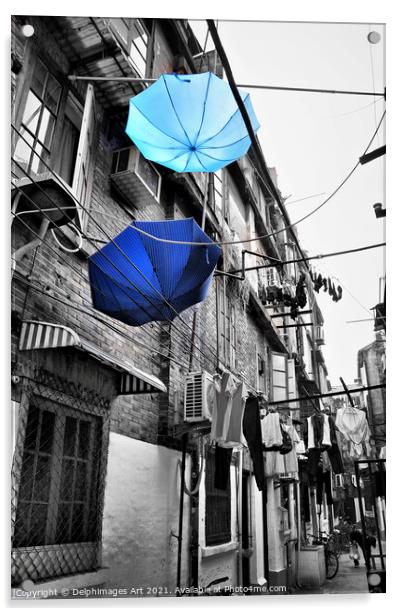 Shanghai, China. Umbrellas in a street after the r Acrylic by Delphimages Art