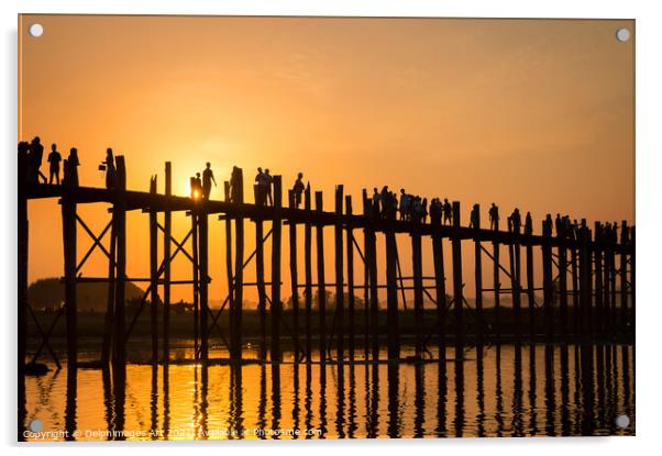 Myanmar. UBein bridge at sunset, Mandalay Burma Acrylic by Delphimages Art