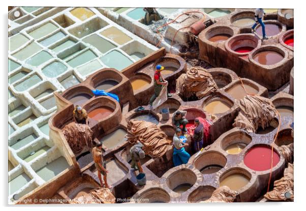 Colorful old leather tanneries of Fez, Morocco Acrylic by Delphimages Art