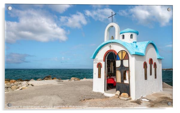 Colourful greek chapel near Chania, Crete Acrylic by Delphimages Art