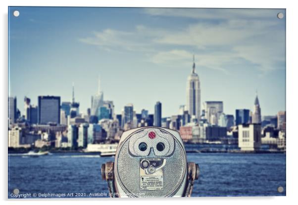 New York. Manhattan skyline and vintage binoculars Acrylic by Delphimages Art