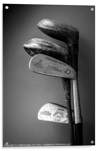 Vintage golf clubs black and white Acrylic by Delphimages Art
