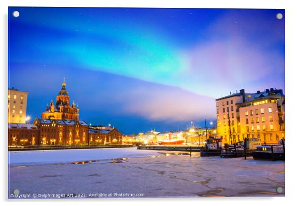 Old port and cathedral of Helsinki in winter Acrylic by Delphimages Art