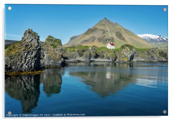 Iceland landscape. Little white house in Arnarstap Acrylic by Delphimages Art