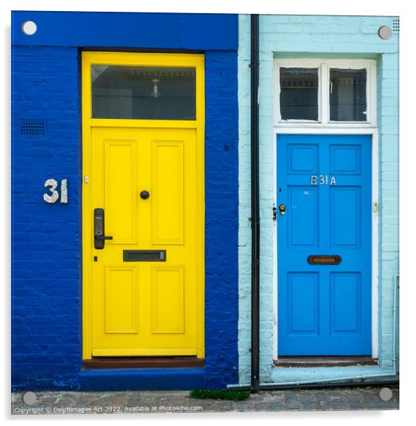 Blue and yellow doors Notting Hill, London  Acrylic by Delphimages Art