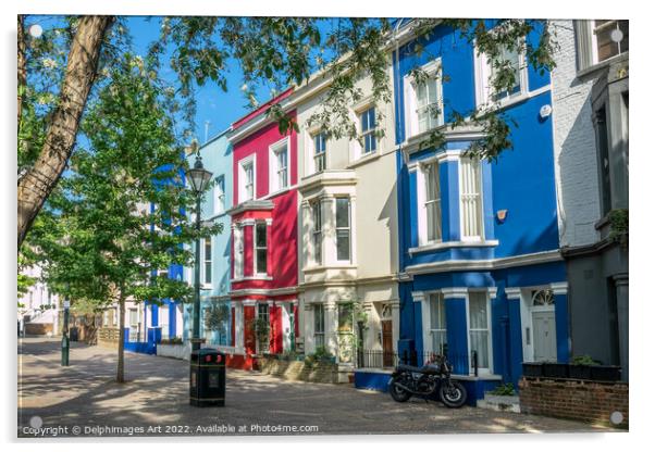 Notting Hill, London. Colourful houses Acrylic by Delphimages Art