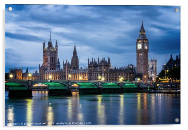London. Westminster palace and bridge at night Acrylic by Delphimages Art
