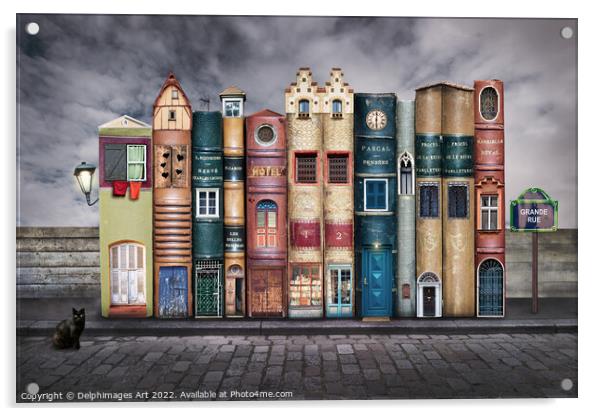 Book houses. Surreal fairytale street Acrylic by Delphimages Art