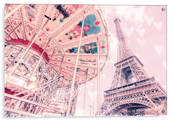 Paris, Eiffel tower and romantic carousel Acrylic by Delphimages Art
