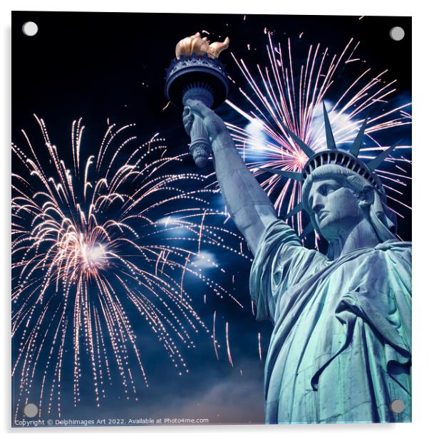 Statue of Liberty, New York fireworks Acrylic by Delphimages Art