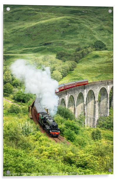 Hogwarts Express on Glenfinnan viaduct, Scottish H Acrylic by Delphimages Art