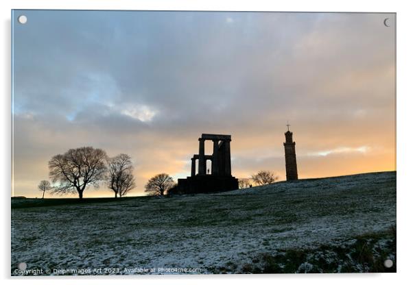 Calton hill, Edinburgh at sunset Acrylic by Delphimages Art