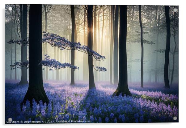 Bluebells woods, misty forest Acrylic by Delphimages Art