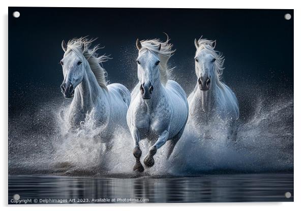 Camargue white horses running Acrylic by Delphimages Art