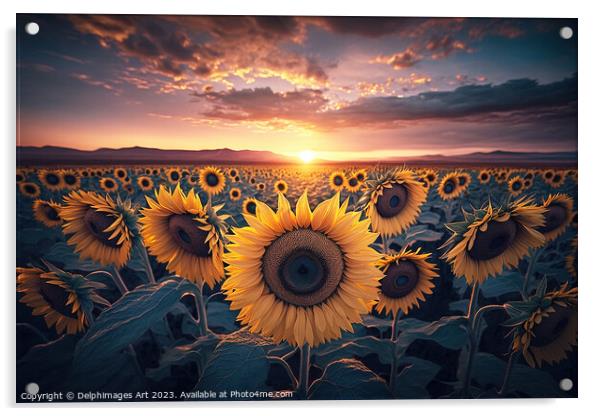 Sunflower field at sunset Acrylic by Delphimages Art