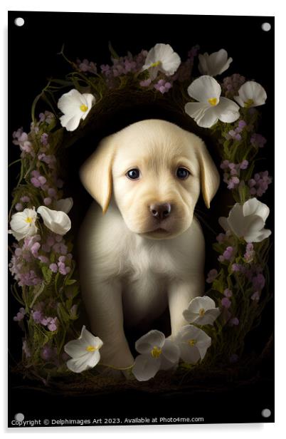Golden Labrador Retriever puppy portrait Acrylic by Delphimages Art