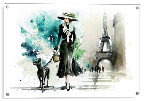 La Parisienne, elegant woman in Paris watercolor Acrylic by Delphimages Art